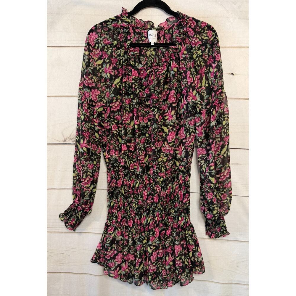 MISA‎ Dress Long Sleeves Size XS Smocked Floral Classy Cute Chic